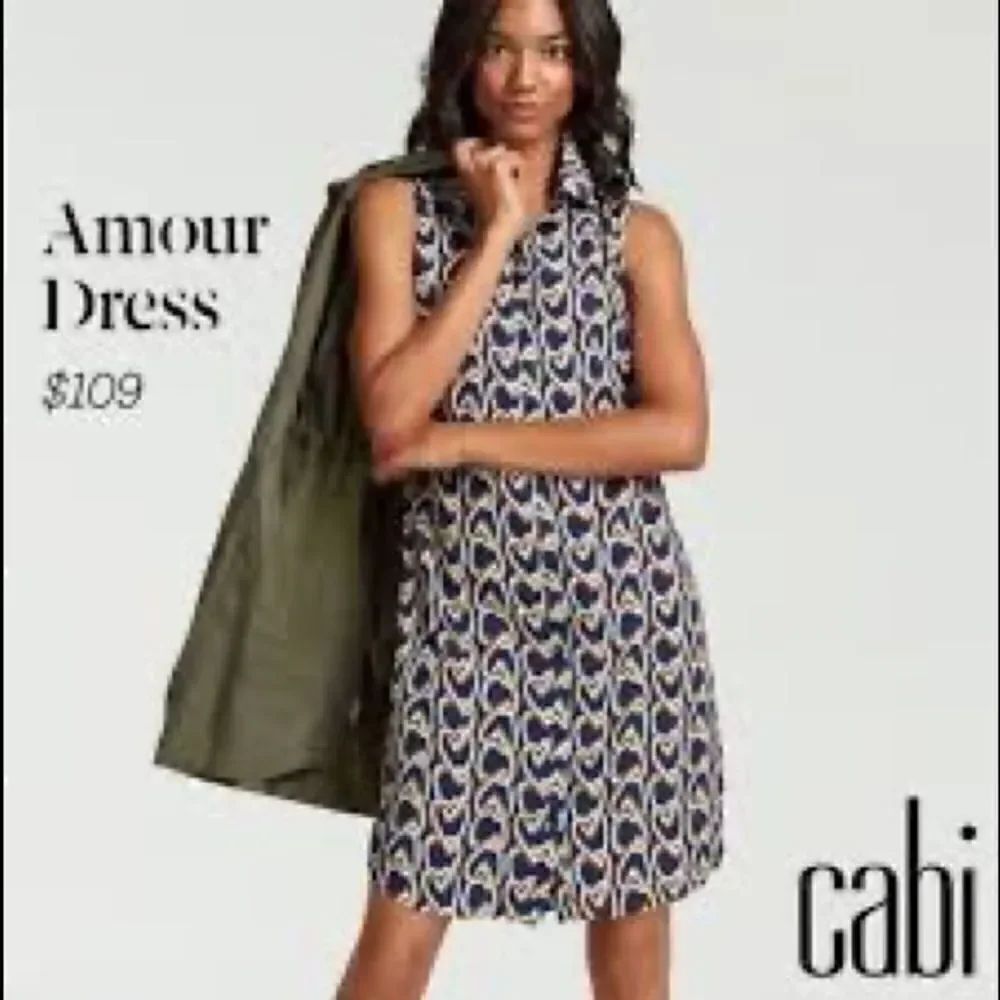 CAbi Amour Navy, White, Orange & Green Sleeveless Heart Dress